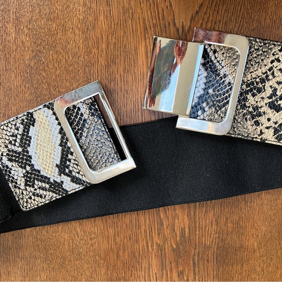 Express Snakeskin & Black Elastic, M/L. Lg 3” silver hook clasp closure. VG cond - Picture 5 of 5